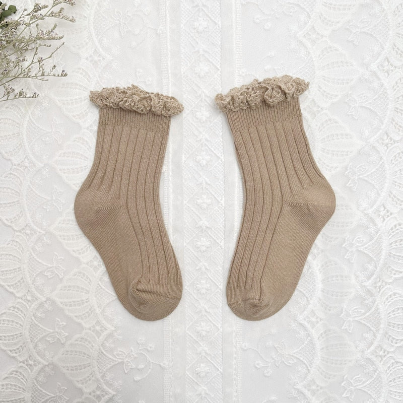 Cute Ruffle Kids Girls Long Knee High Soft Cotton Socks