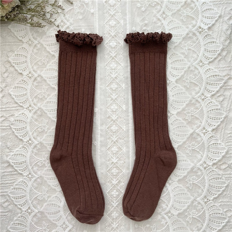 Cute Ruffle Kids Girls Long Knee High Soft Cotton Socks