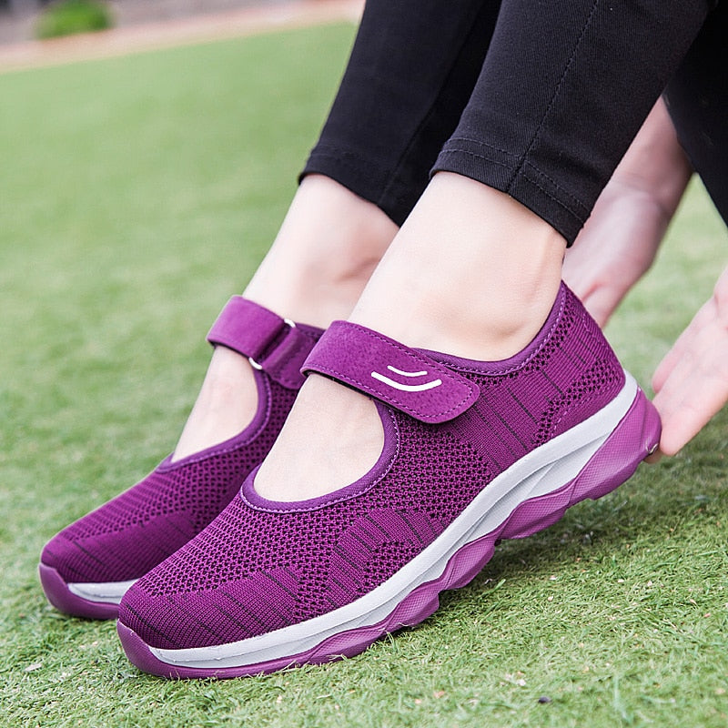 Women Fashion Flat Platform Shoes. Breathable, Mesh, Casual Sneakers
