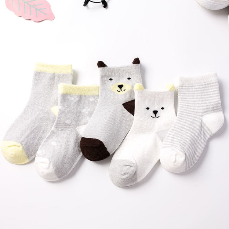 5 Pairs Baby Socks Newborn Cotton Colorful Prints Design Shorty Socks, Unisex
