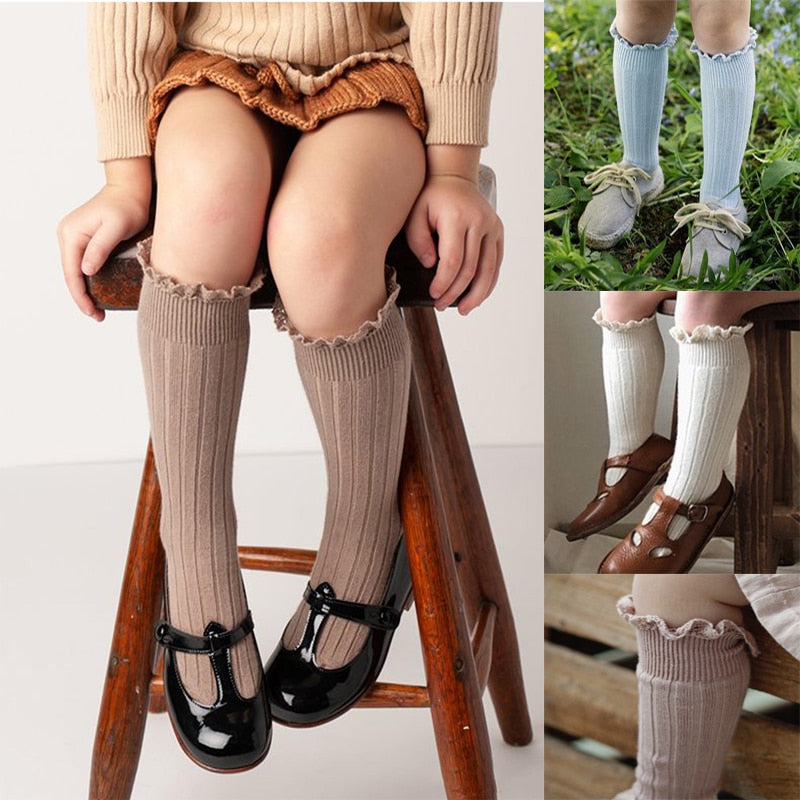 Cute Ruffle Kids Girls Long Knee High Soft Cotton Socks
