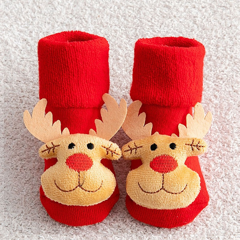 Children's Christmas Cartoon Toddler Soft Non-Slip Socks, Snug Fit Cotton Baby Unisex Socks