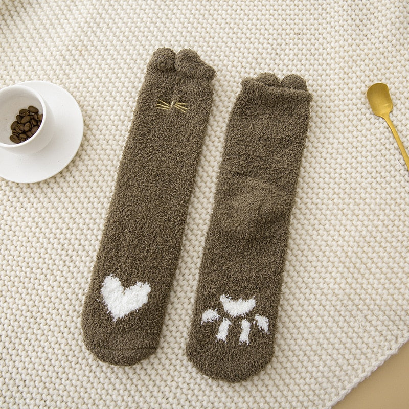 Women's Warm Winter Fluffy Microfiber Socks, Animal Design Fuzzy Cozy Sock
