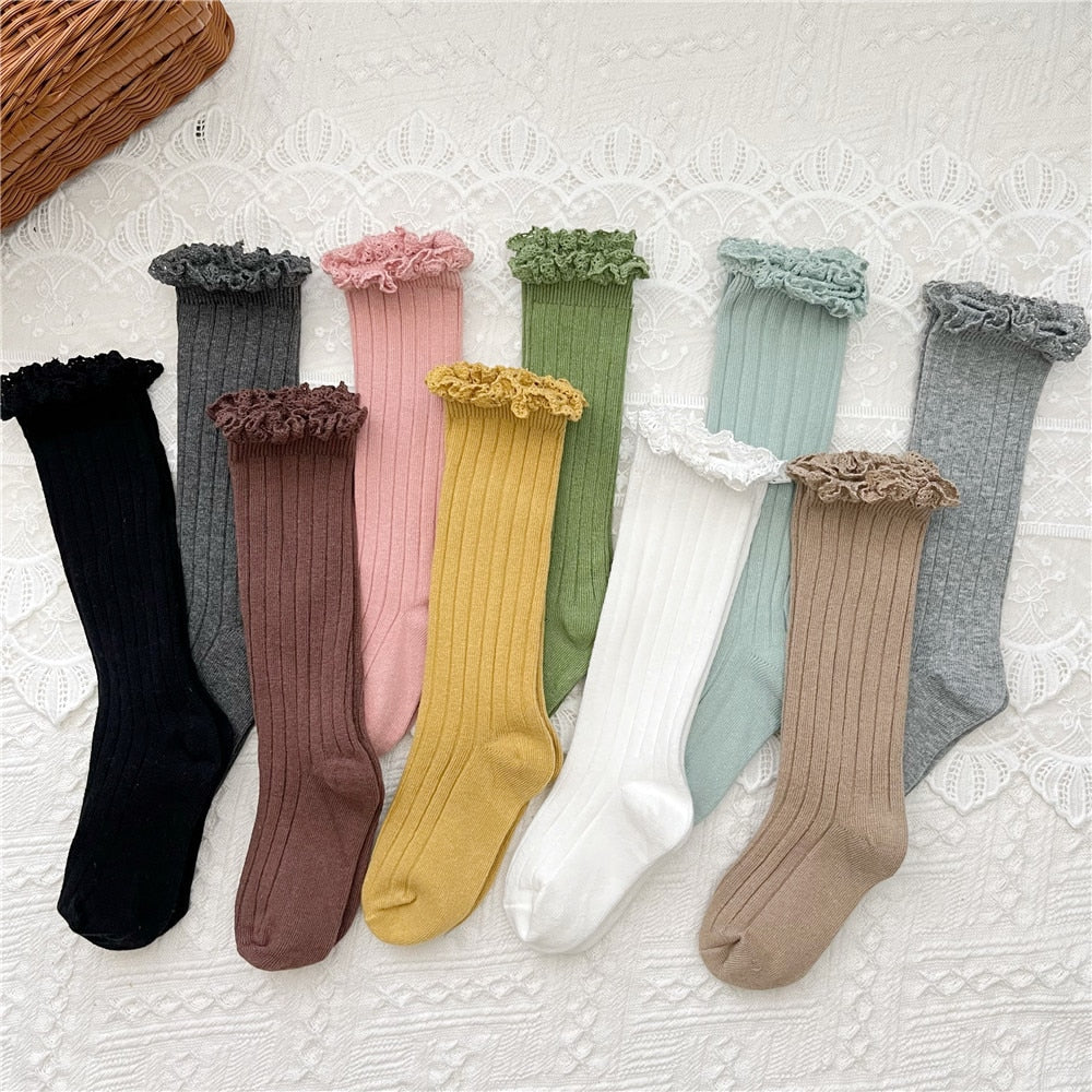 Cute Ruffle Kids Girls Long Knee High Soft Cotton Socks