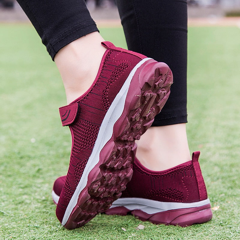 Women Fashion Flat Platform Shoes. Breathable, Mesh, Casual Sneakers