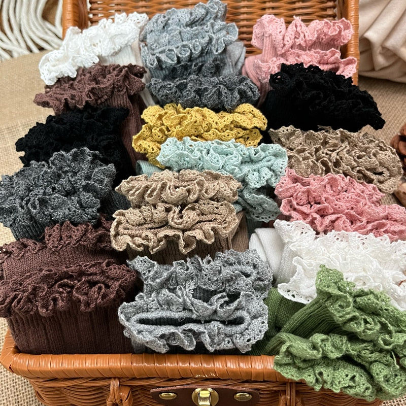 Cute Ruffle Kids Girls Long Knee High Soft Cotton Socks
