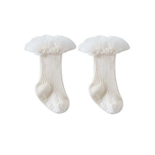 Baby Girls Soft Ruffle Angel Wing Cotton Socks Knee High Leg Warmers Socks