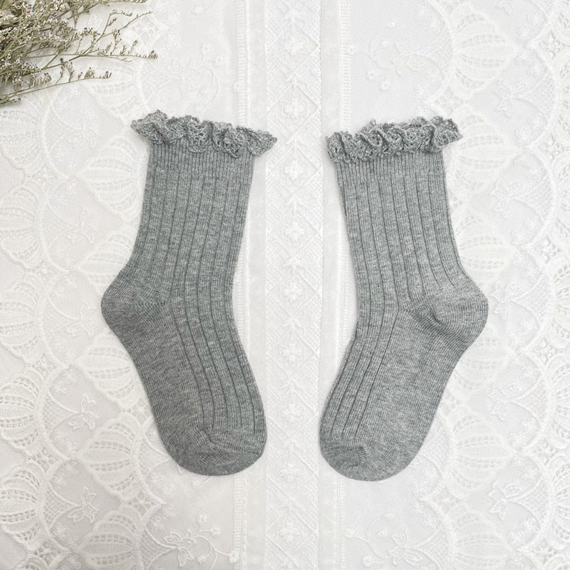 Cute Ruffle Kids Girls Long Knee High Soft Cotton Socks