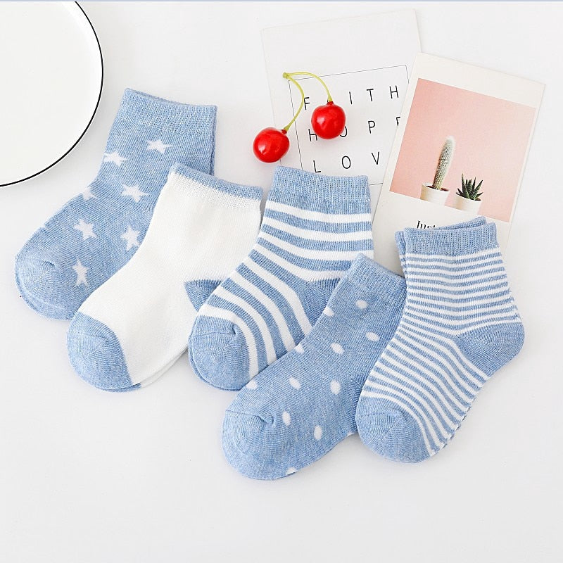 5 Pairs Baby Socks Newborn Cotton Colorful Prints Design Shorty Socks, Unisex
