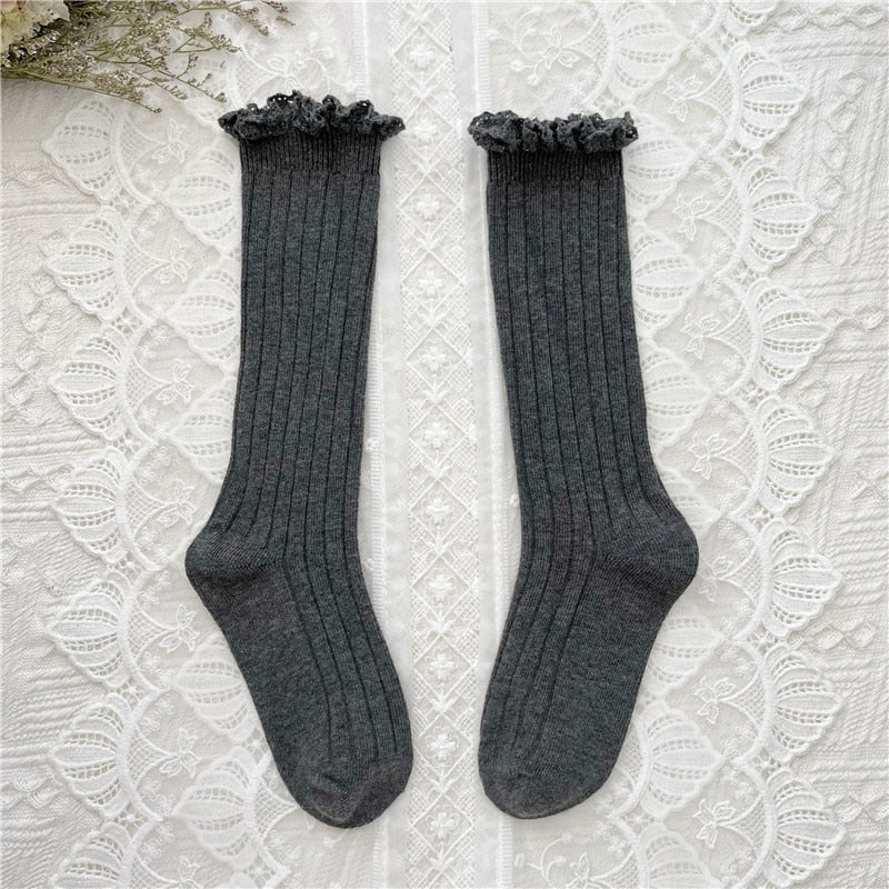 Cute Ruffle Kids Girls Long Knee High Soft Cotton Socks