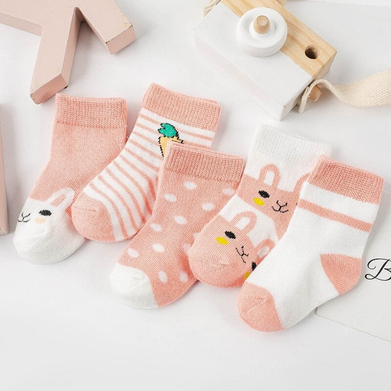 5 Pairs Baby Socks Newborn Cotton Colorful Prints Design Shorty Socks, Unisex