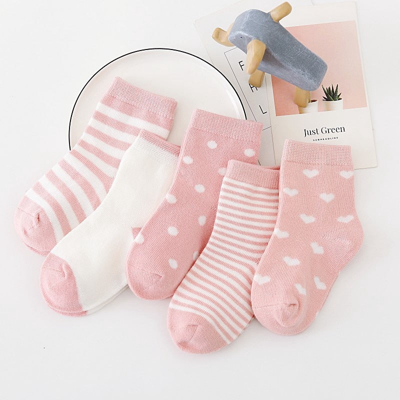 5 Pairs Baby Socks Newborn Cotton Colorful Prints Design Shorty Socks, Unisex