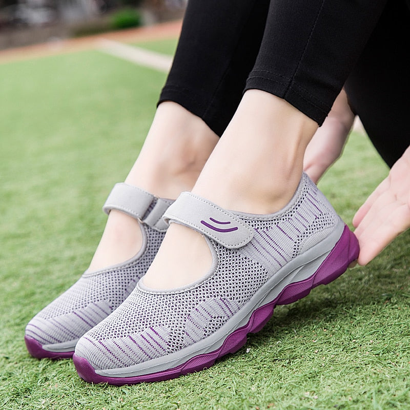 Women Fashion Flat Platform Shoes. Breathable, Mesh, Casual Sneakers