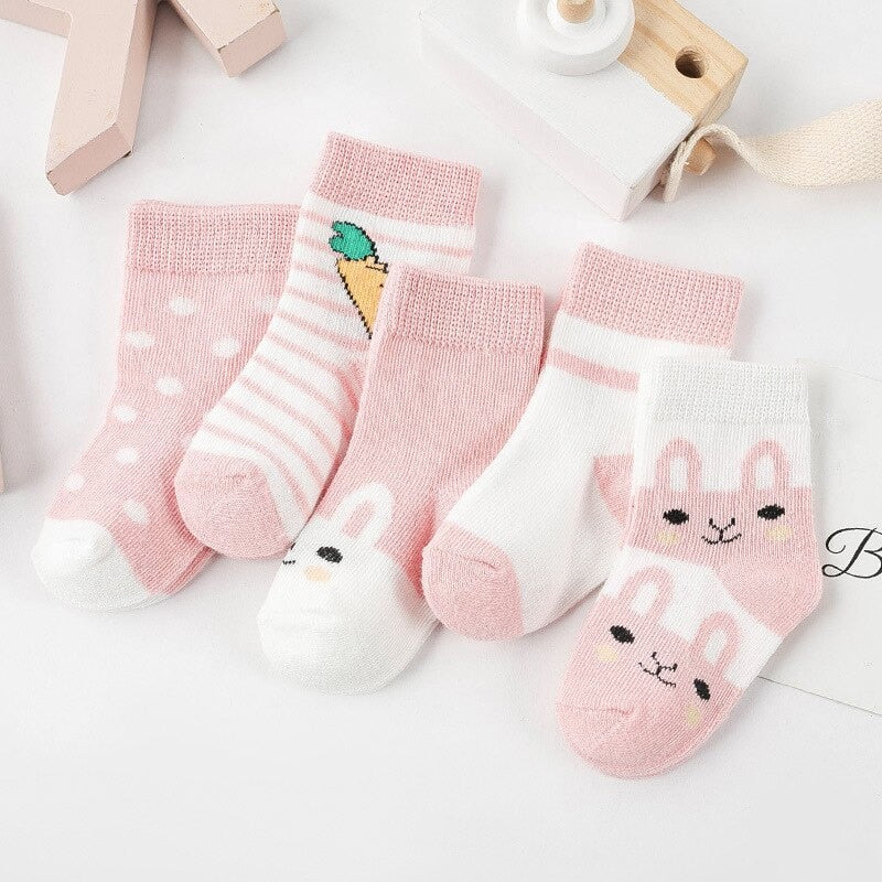 5 Pairs Baby Socks Newborn Cotton Colorful Prints Design Shorty Socks, Unisex