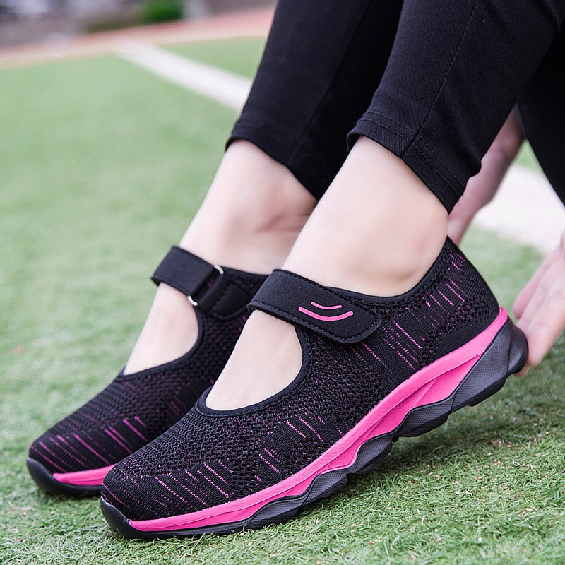 Women Fashion Flat Platform Shoes. Breathable, Mesh, Casual Sneakers