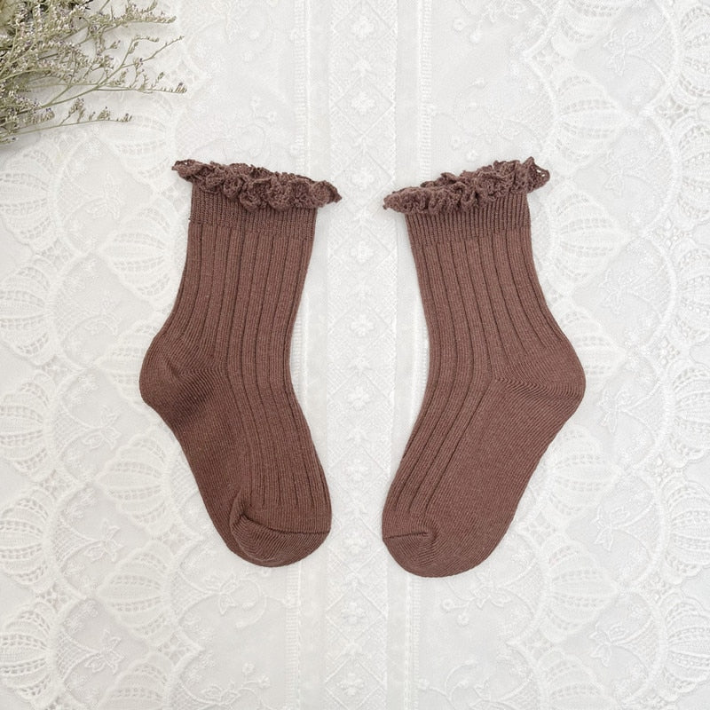 Cute Ruffle Kids Girls Long Knee High Soft Cotton Socks