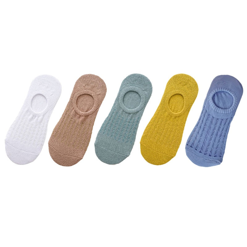 5 Pairs Women Non-Slip Invisible Cotton Sports Boat Socks, Ankle Low Invisible No Show Socks