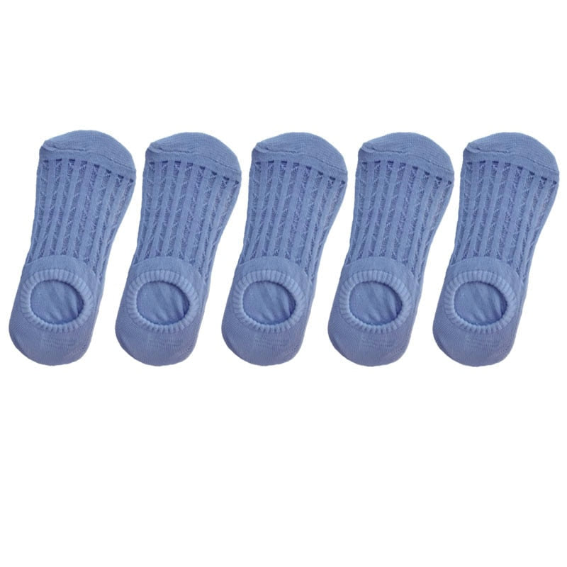 5 Pairs Women Non-Slip Invisible Cotton Sports Boat Socks, Ankle Low Invisible No Show Socks
