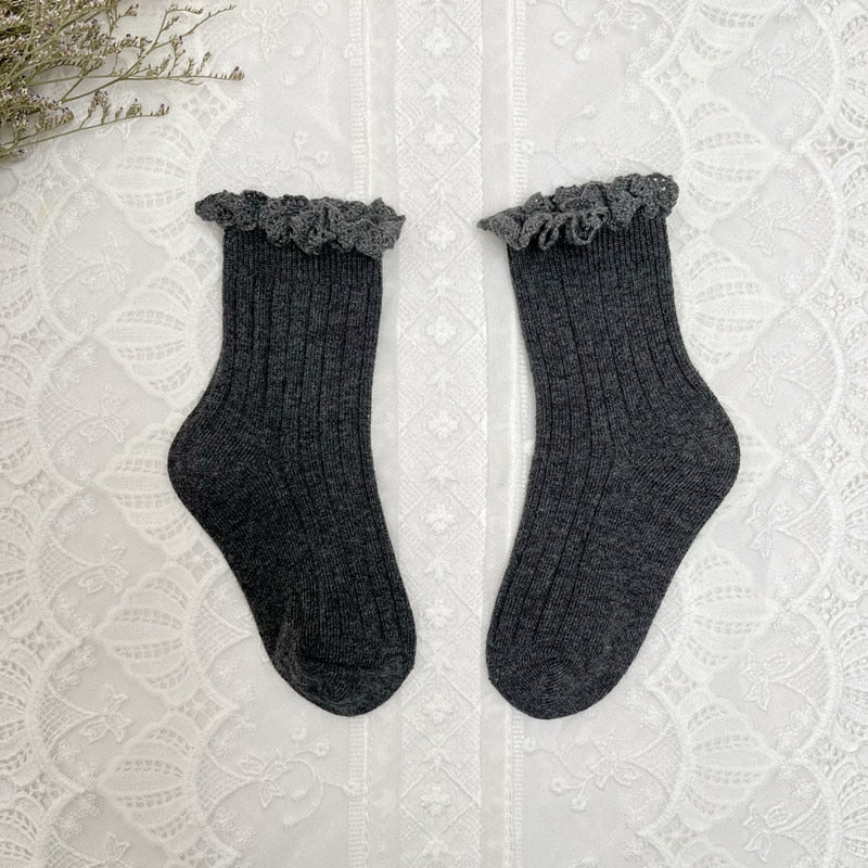 Cute Ruffle Kids Girls Long Knee High Soft Cotton Socks