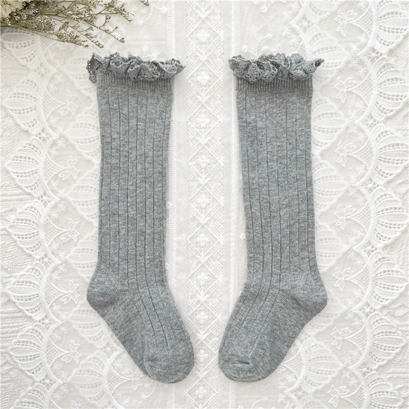 Cute Ruffle Kids Girls Long Knee High Soft Cotton Socks