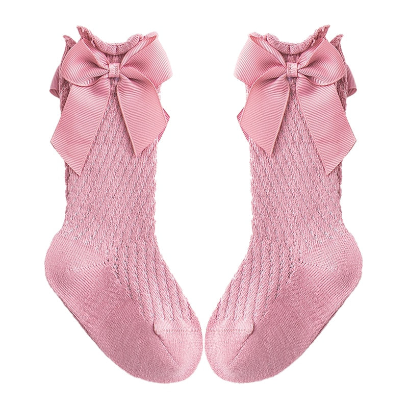 Children Leg Warmer Knee High Cotton Socks With Flower Ruffle Design