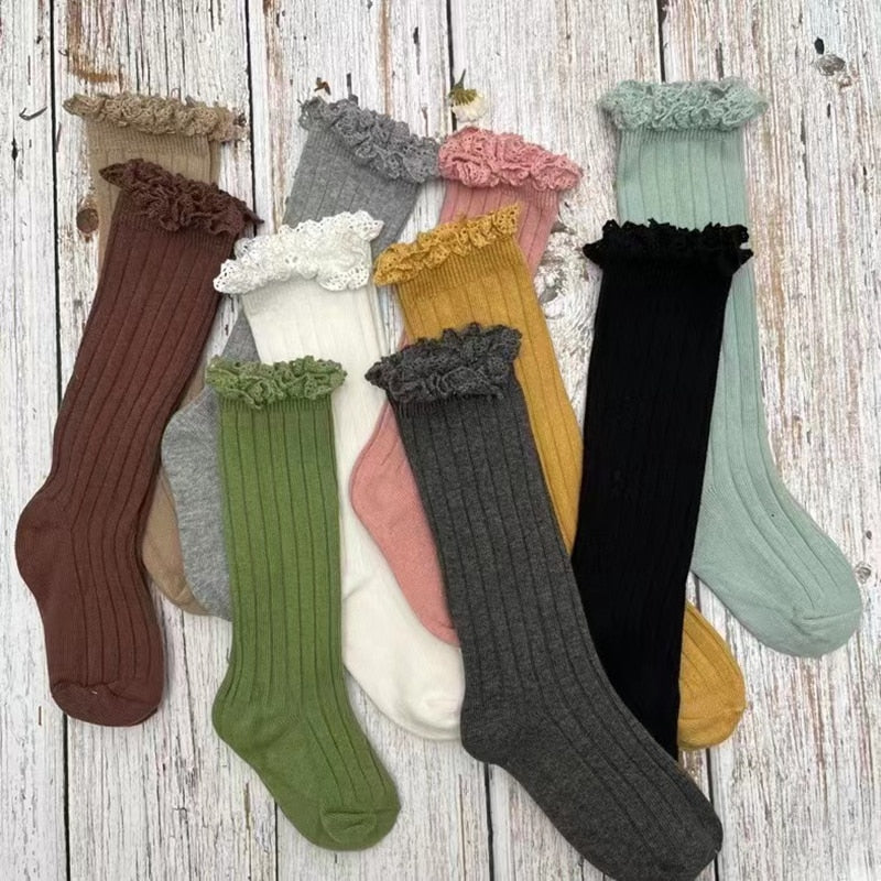 Cute Ruffle Kids Girls Long Knee High Soft Cotton Socks