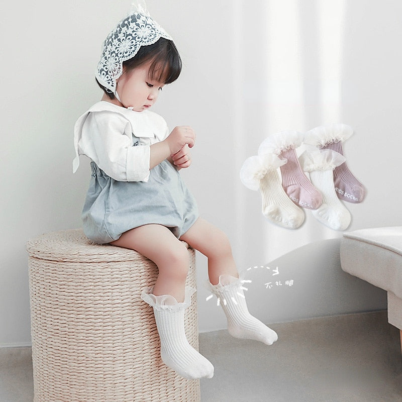 Baby Girls Soft Ruffle Angel Wing Cotton Socks Knee High Leg Warmers Socks
