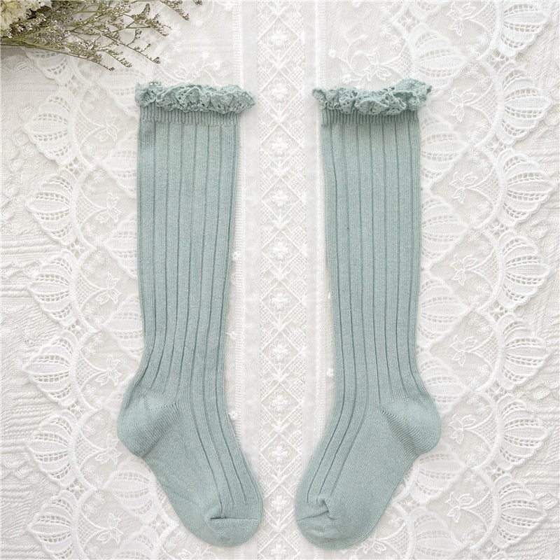 Cute Ruffle Kids Girls Long Knee High Soft Cotton Socks