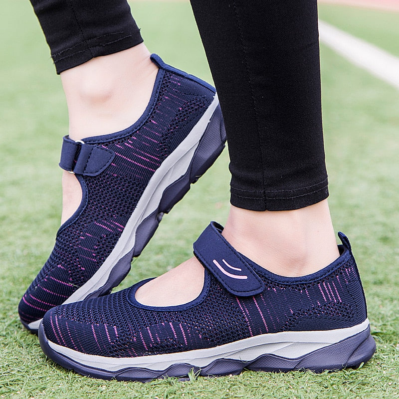 Women Fashion Flat Platform Shoes. Breathable, Mesh, Casual Sneakers