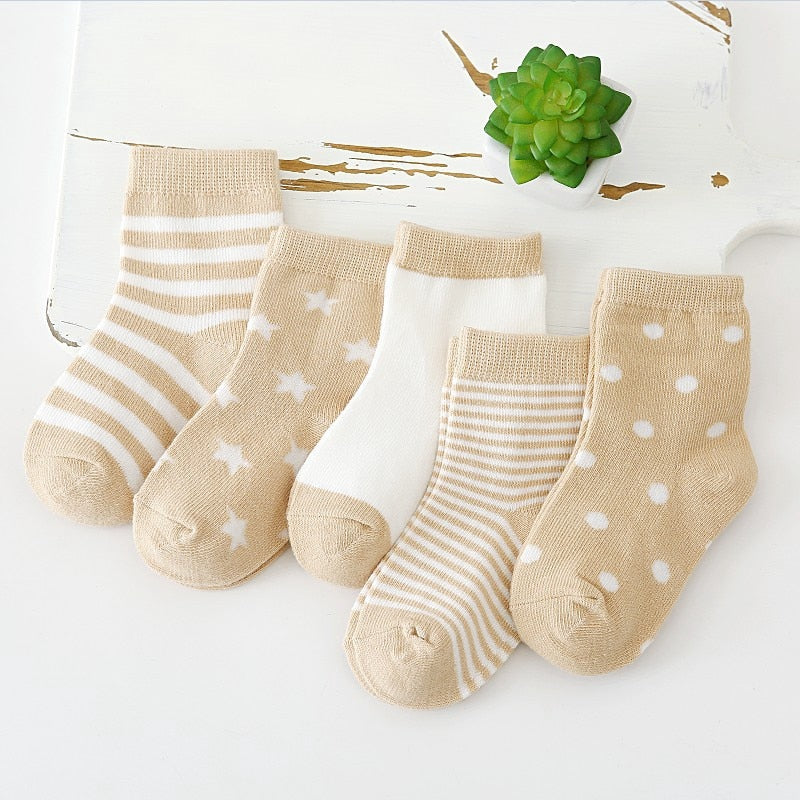 5 Pairs Baby Socks Newborn Cotton Colorful Prints Design Shorty Socks, Unisex