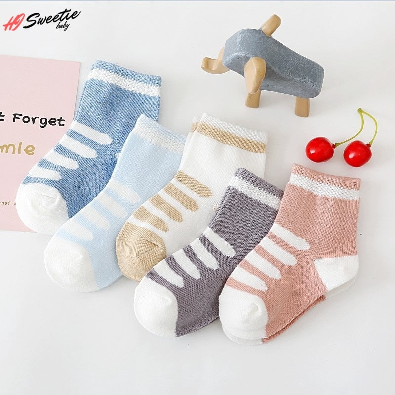 5 Pairs Baby Socks Newborn Cotton Colorful Prints Design Shorty Socks, Unisex