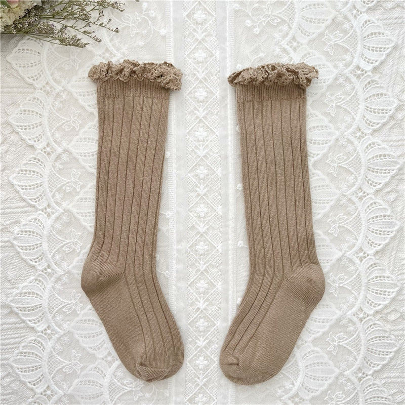 Cute Ruffle Kids Girls Long Knee High Soft Cotton Socks