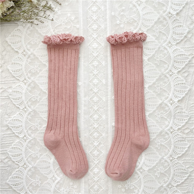 Cute Ruffle Kids Girls Long Knee High Soft Cotton Socks