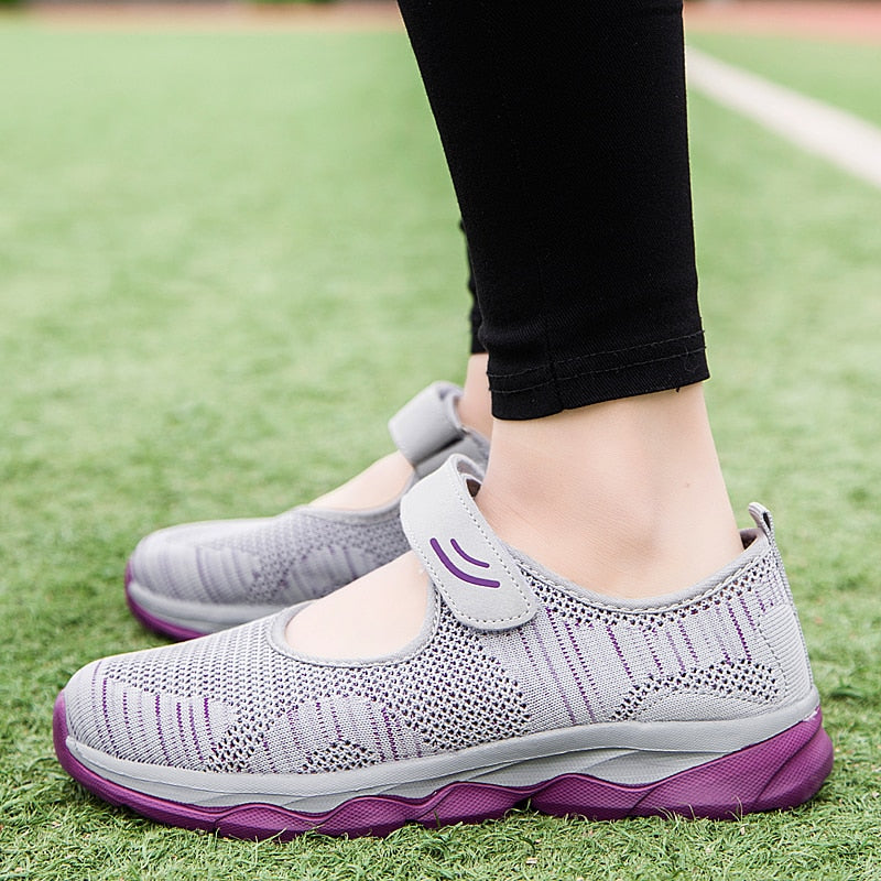 Women Fashion Flat Platform Shoes. Breathable, Mesh, Casual Sneakers