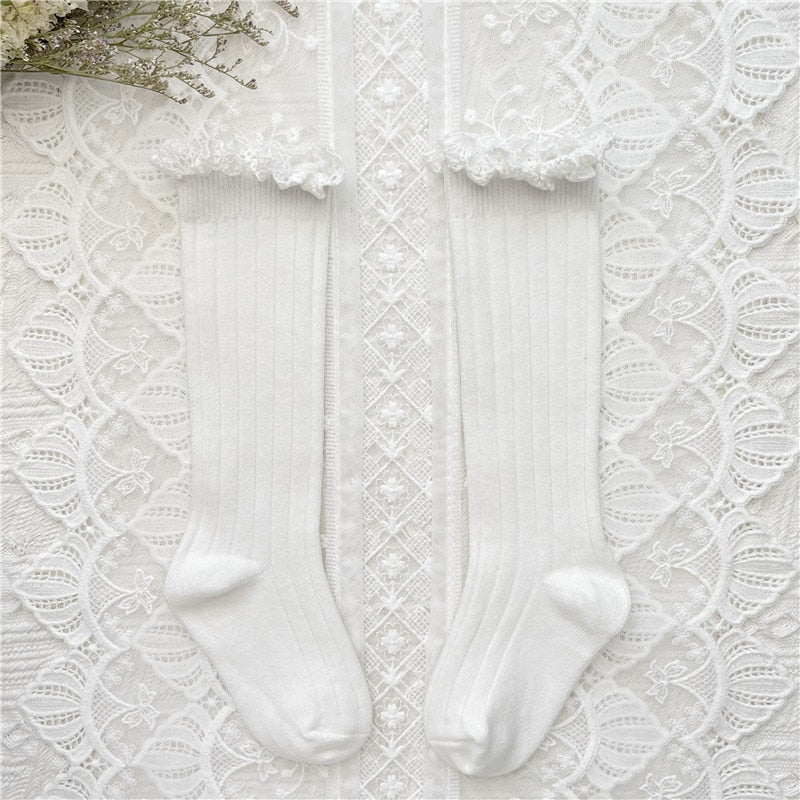 Cute Ruffle Kids Girls Long Knee High Soft Cotton Socks