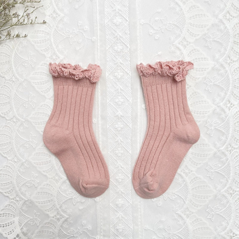Cute Ruffle Kids Girls Long Knee High Soft Cotton Socks