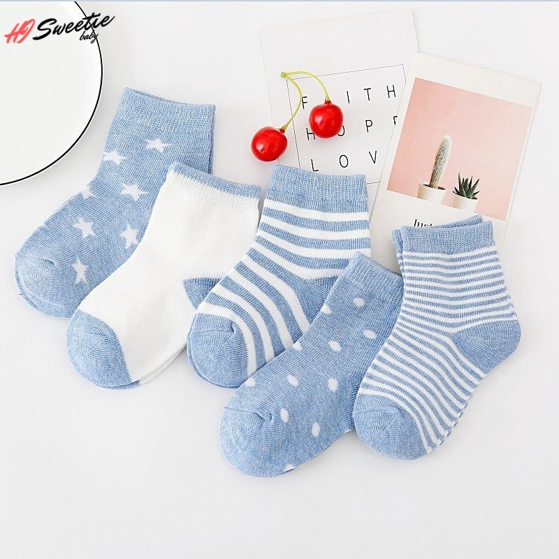 5 Pairs Baby Socks Newborn Cotton Colorful Prints Design Shorty Socks, Unisex