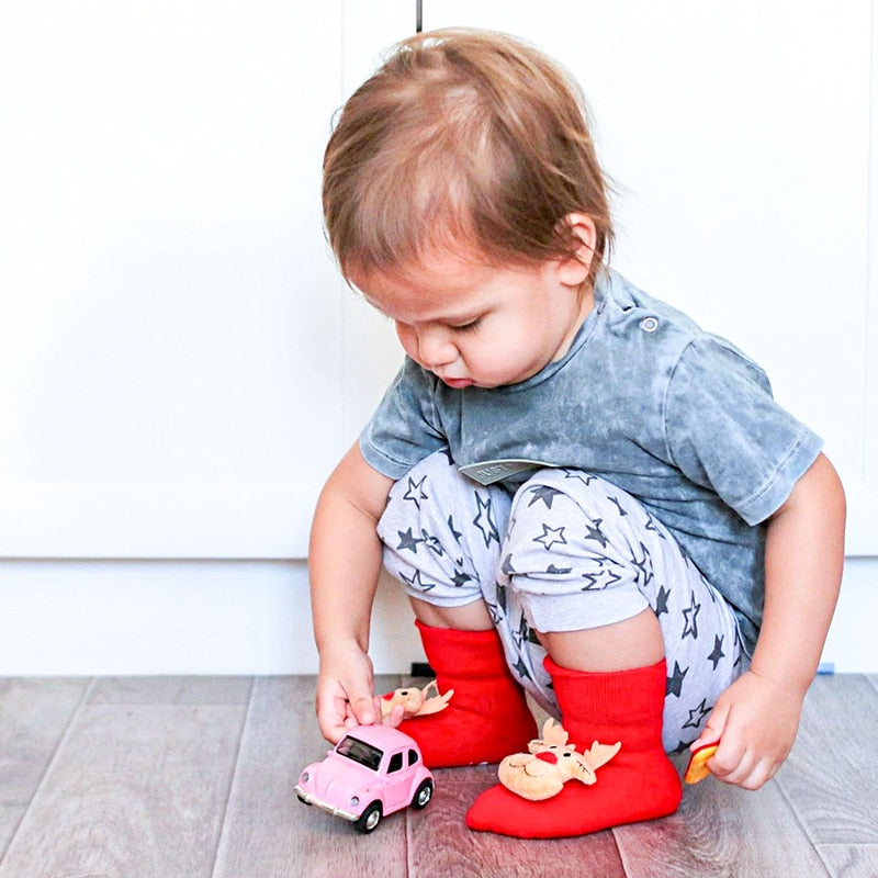 Children's Christmas Cartoon Toddler Soft Non-Slip Socks, Snug Fit Cotton Baby Unisex Socks