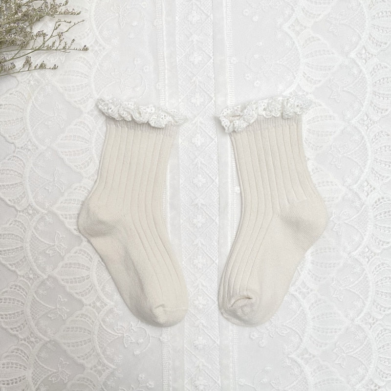 Cute Ruffle Kids Girls Long Knee High Soft Cotton Socks