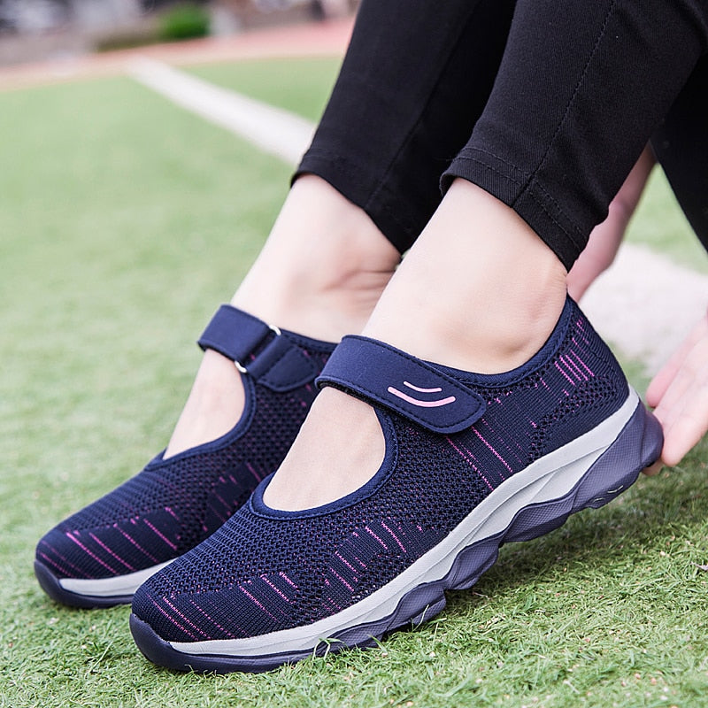 Women Fashion Flat Platform Shoes. Breathable, Mesh, Casual Sneakers