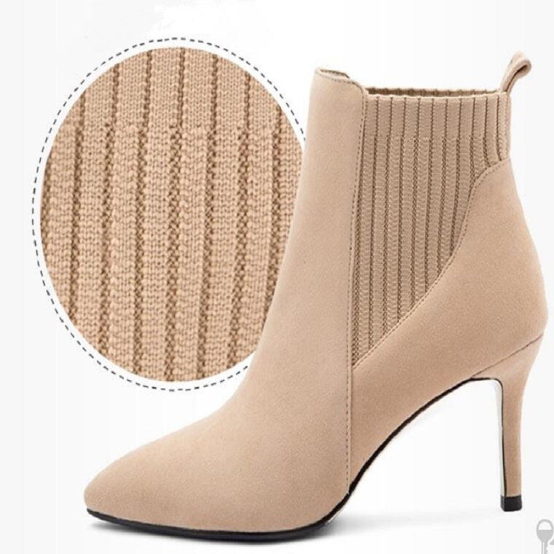 Woman Wool Elastic Slip On Ankle Booties