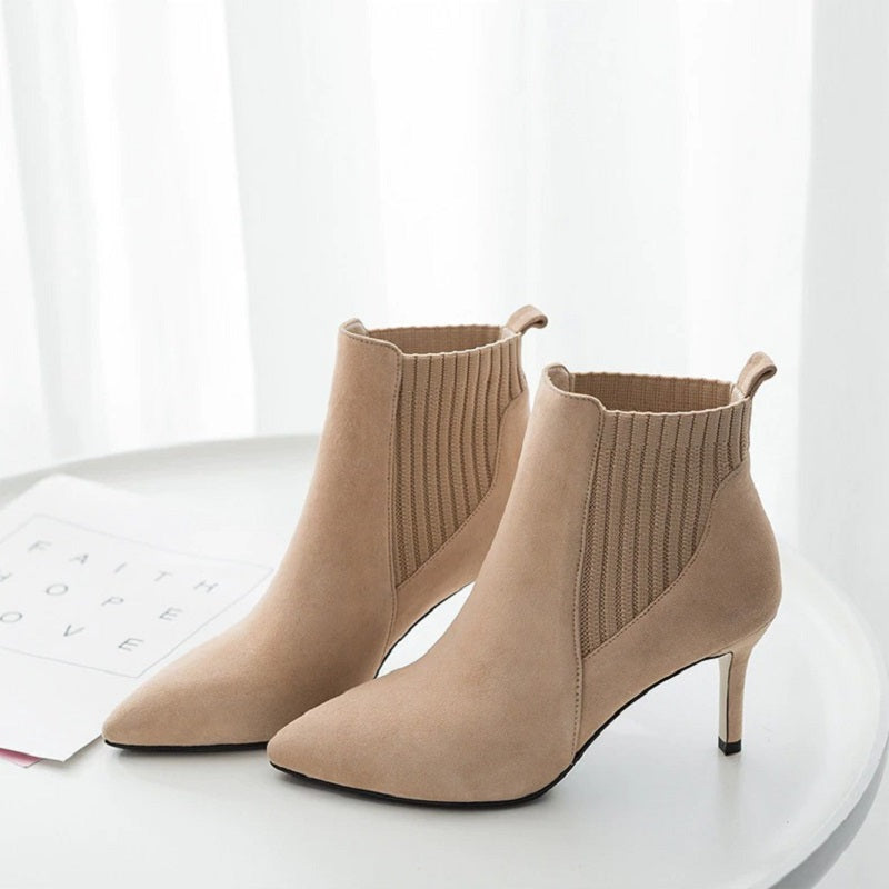 Woman Wool Elastic Slip On Ankle Booties