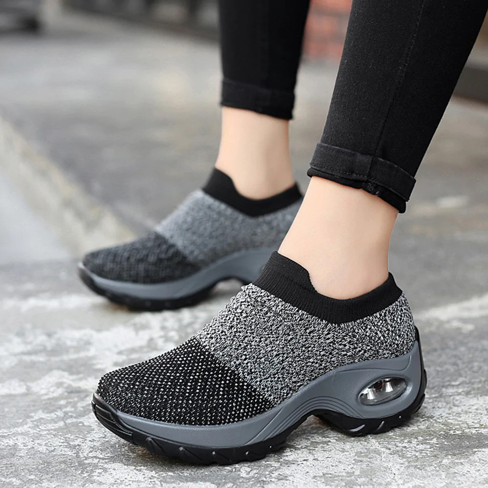 Women Slip-on Sneakers. Breathable, Mesh, Casual, Platform Shoes