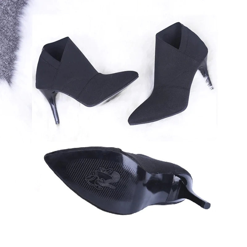 Fashionable Women High-Heeled Cloth Booties - 8.5cm Heel