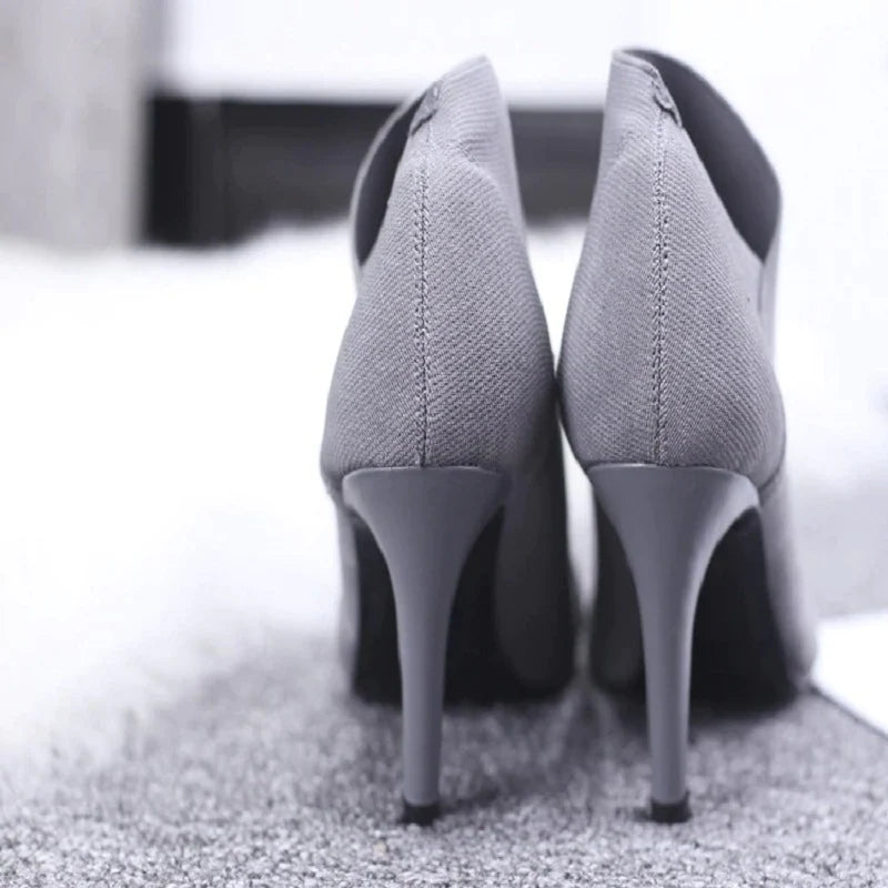 Fashionable Women High-Heeled Cloth Booties - 8.5cm Heel