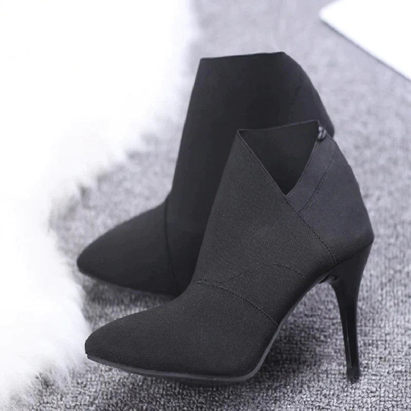 Fashionable Women High-Heeled Cloth Booties - 8.5cm Heel