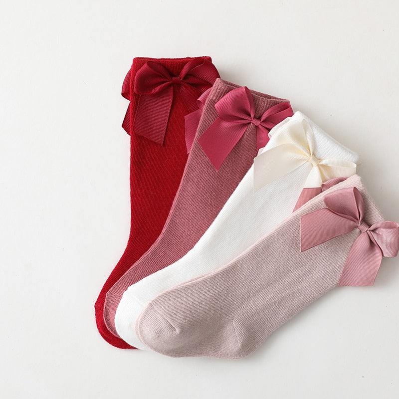 Cozy Baby Knee High Cotton Socks Big Bow Long Infants Toddlers Stocking Socks