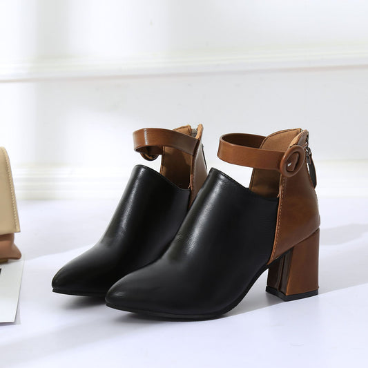 Women High Heel Dress Shoes - Leather Ankle Booties