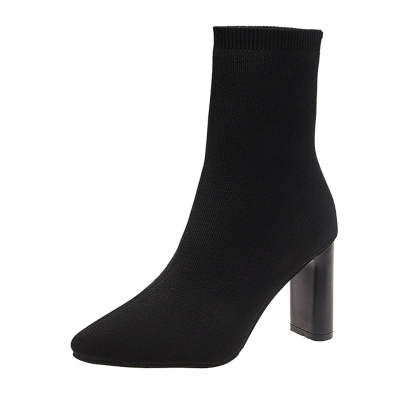 Simple Stretch Socks Boots for Women. High Heel Booties