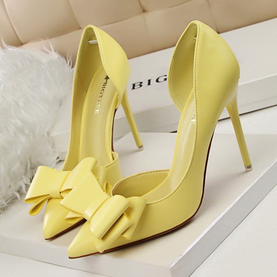 Women's Bow Tie High Heels - Shallow Pointed Toe